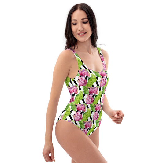 One-Piece Fushia Lotus Swimsuit