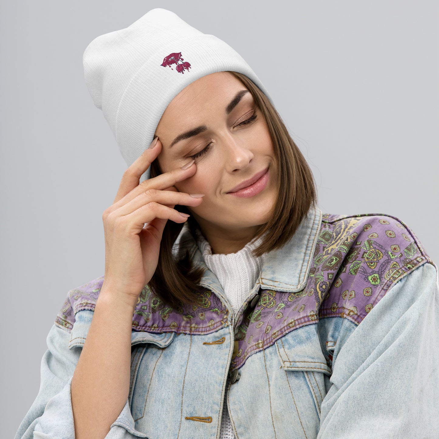 Embroidered Cherry Beanie