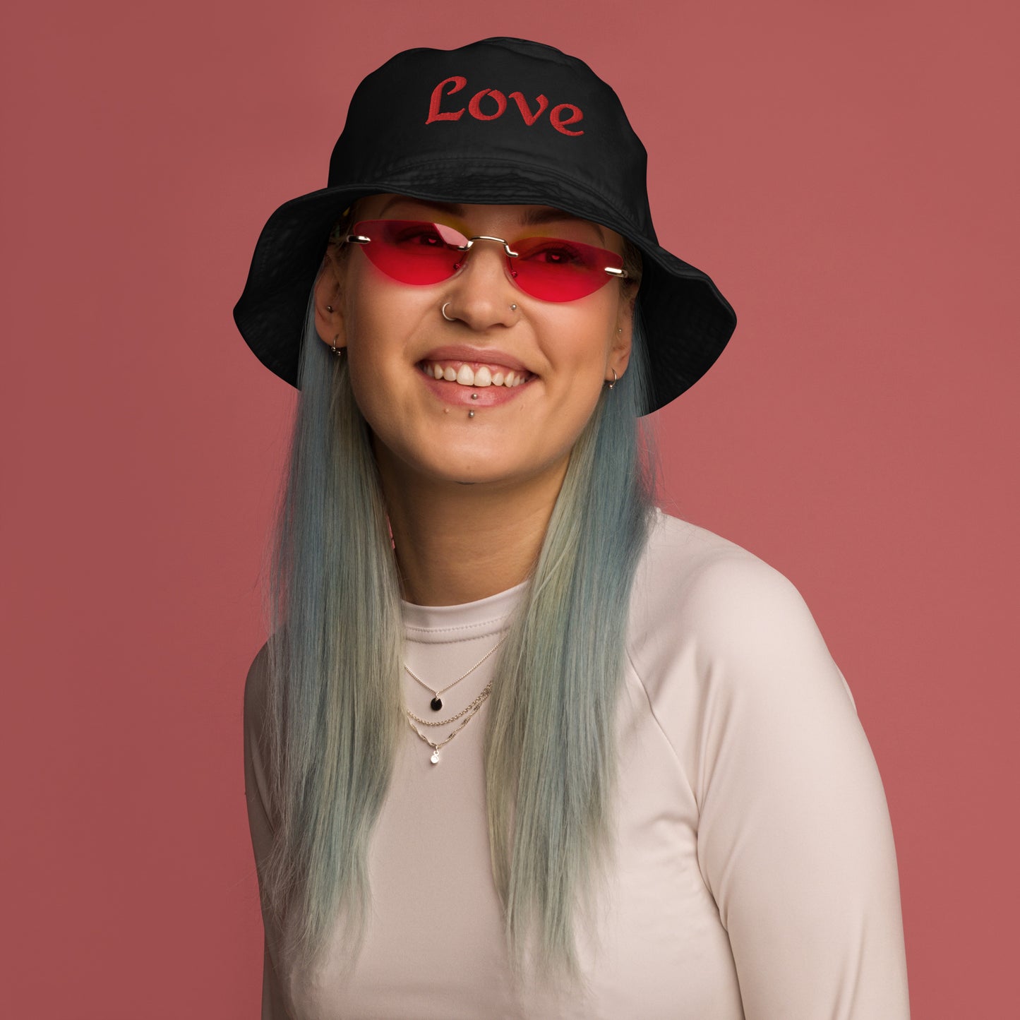 Organic Embroidered Love Bucket Hat