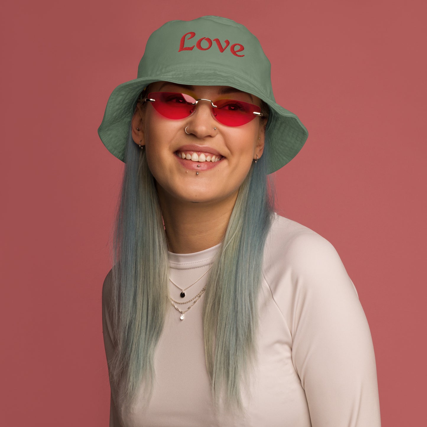 Organic Embroidered Love Bucket Hat