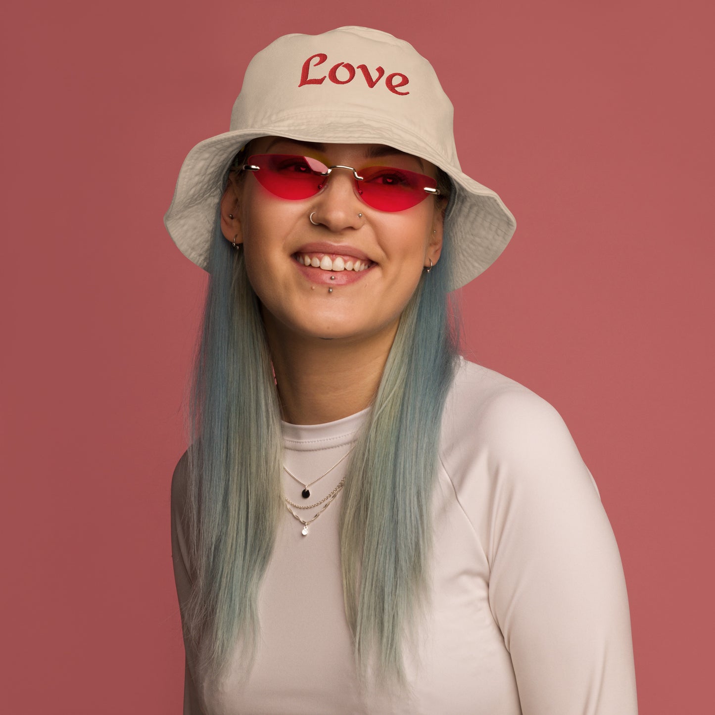 Organic Embroidered Love Bucket Hat