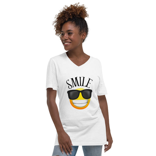 Unisex Smile Short Sleeve V-Neck T-Shirt